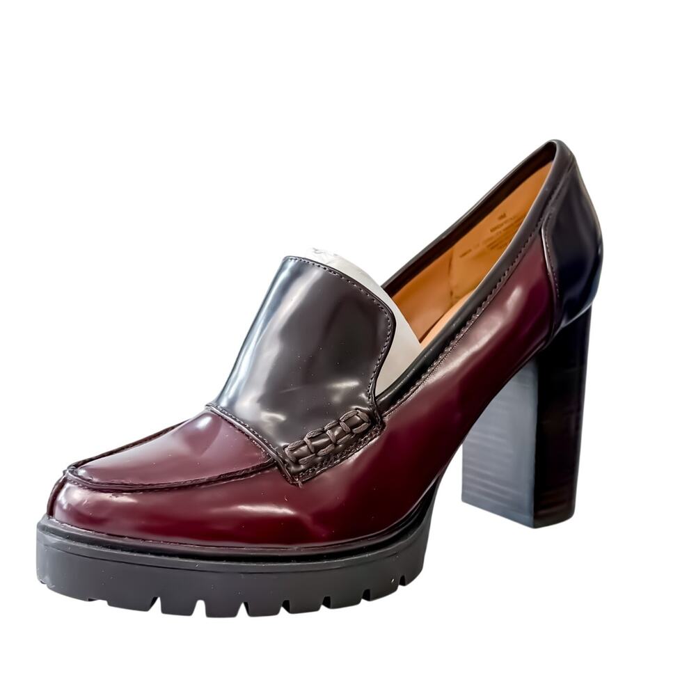 Nine West MAD4YOUU lug rubber loafer patent chunky pump size 9 in burgundy black